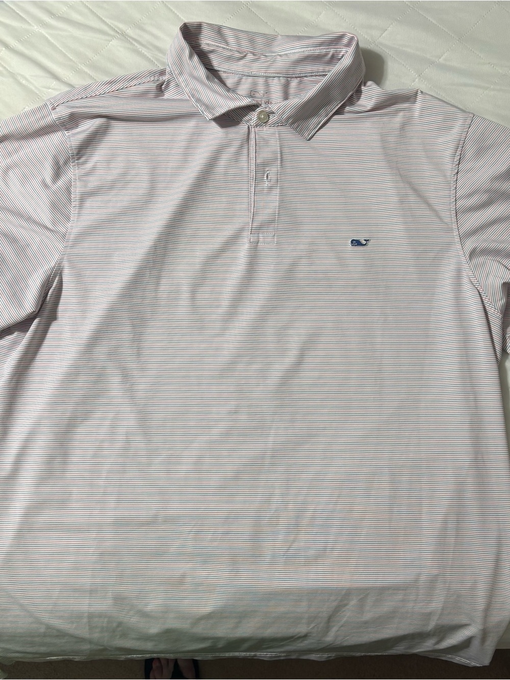 Vineyard Vines Performance Men’s Pink , Blue & White Thin-Striped Polo